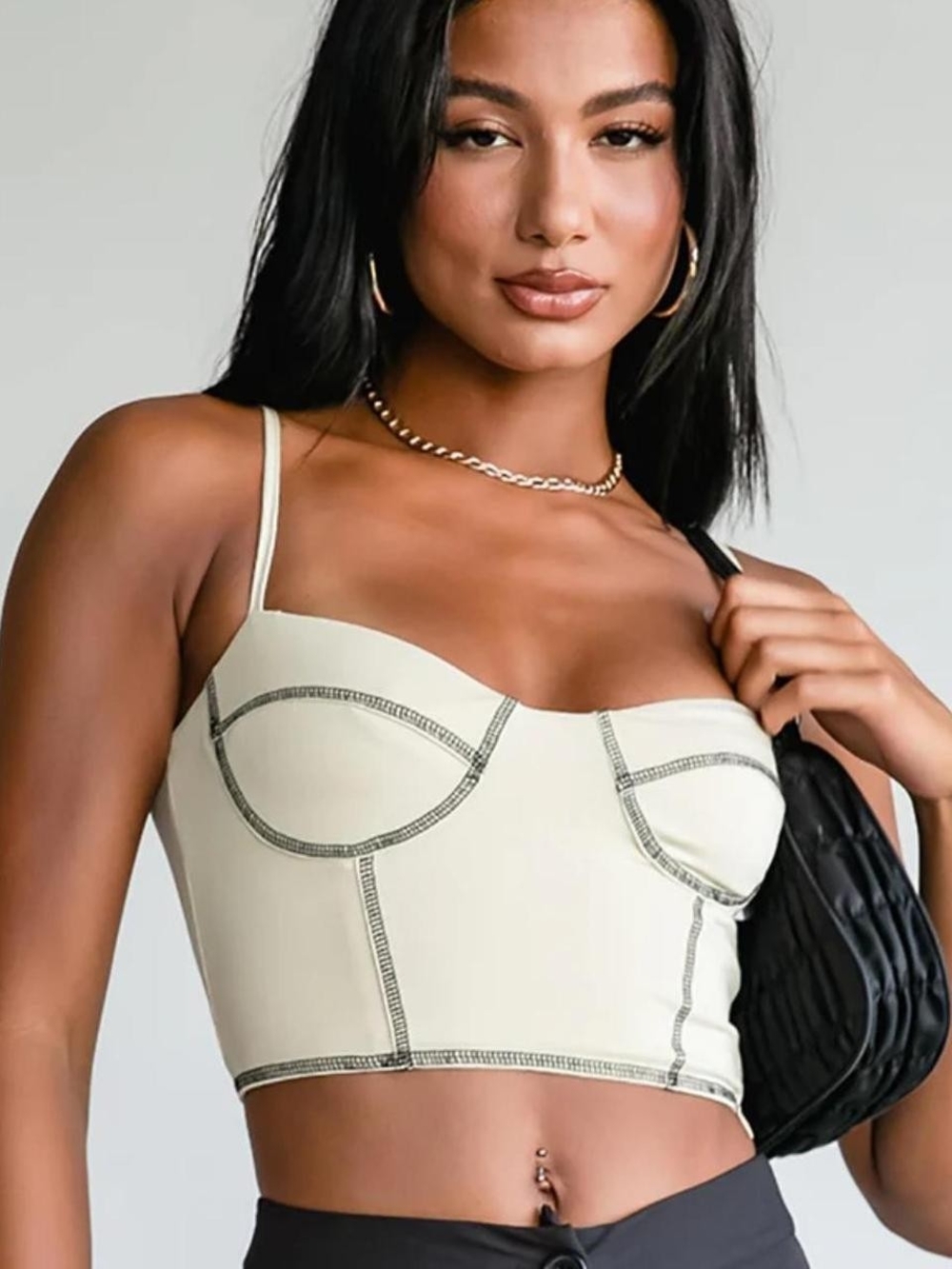 Princess Polly Cream Bustier Top‎ with Dark Stitching